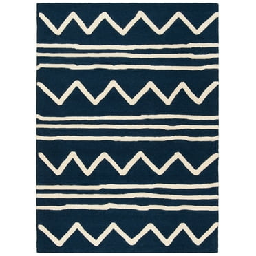 SAFAVIEH Kids Zigzag Striped Wool Area Rug, Navy/Ivory, 5' x 7'