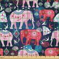 thumbnail image 2 of Ambesonne Ethnic Fabric by the Yard Upholstery, Elephants Geometric Motifs, 3 Yards, Dark Pink Navy Blue, 2 of 5