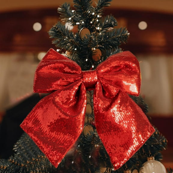 Large Sequin Bow Tree Topper, 12''x10'' Glitter Bow Christmas Ornaments, Decorative Bow for Christmas Tree Wreath Garland Fireplace Holiday Valentine's Day DIY Crafts