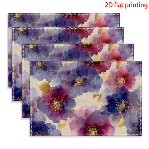 4pcs Rectangular Placemats,Fashionable And Beautiful Plain Flower Placemats,for dining table, kitchen, party, indoor, holiday, dinner parties and home decor (table mats) 12x18 Inch
