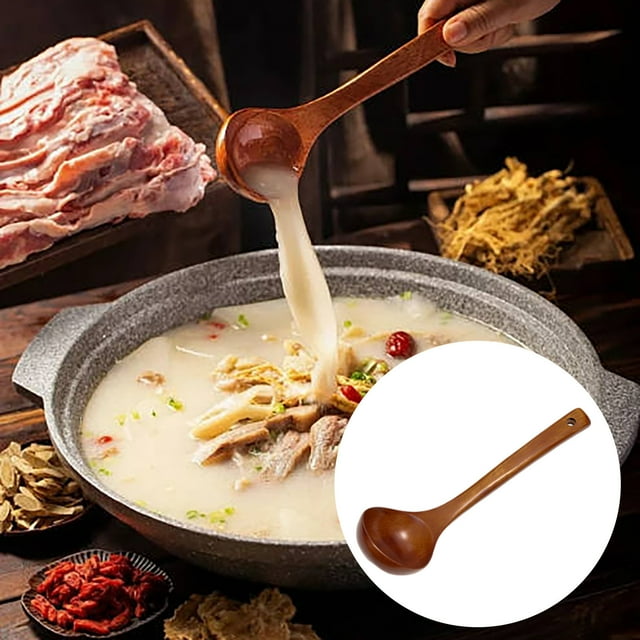Tableware Wooden Long Handle Spoon for Soup and Serving | Large Teak Kitchen Utensil with Smooth Finish and Lightweight Natural Texture