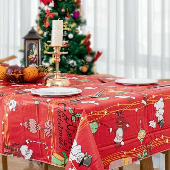 RAY STAR Christmas Tablecloth 60x84 inch Rectangle Waterproof Holiday Decoration Tablecloth Xmas Plastic SpillProof Table Cover