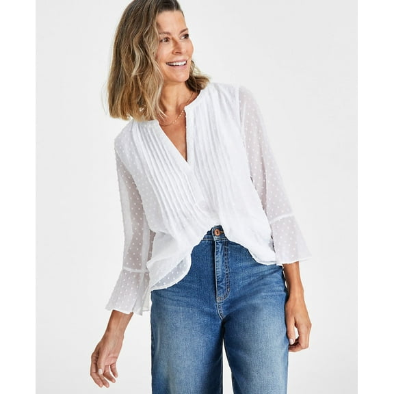 Women's Textured Pintuck Ruffle Sleeve Top, PP-4X, Created for Macy's Color: Pacific Aqua Size: XS