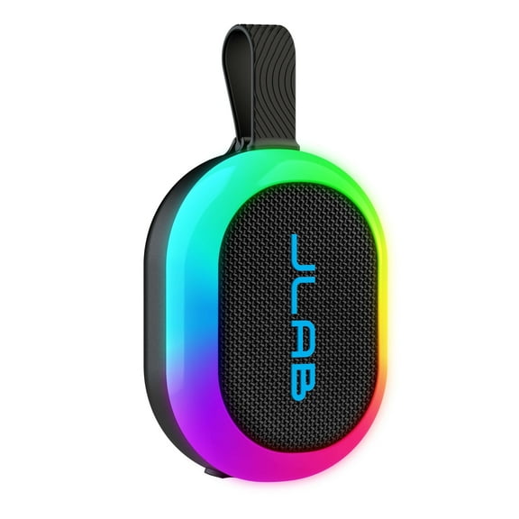 JLab Pop Party Portable Bluetooth Speaker, 5W, 8 Hour Playtime, RGB Lighting, Splashproof, Black