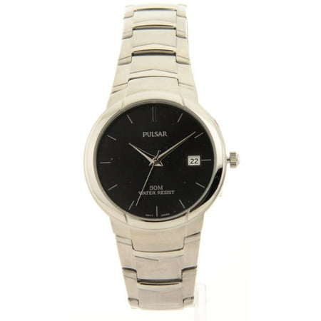 Pulsar Mens Stainless Steel Black Dial Date 5atm Casual Watch