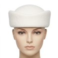 thumbnail image 4 of Hsqqdc Wool Blend Polyester White Vintage Stewardess Beret Hat 22-22.8 Inch Pillbox Headwear 1-Piece, 4 of 7