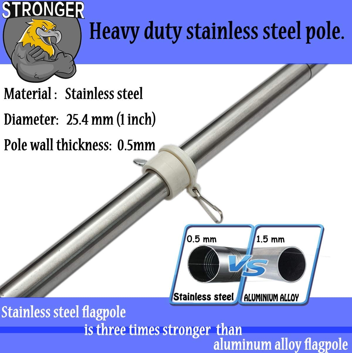 DIIG 6FT Flag Pole Kit For American Flag, Stainless Steel Rustproof FlagPoles And Mounting Bracket For Outdoor Residential House Garden Yard Truck-Silver Color