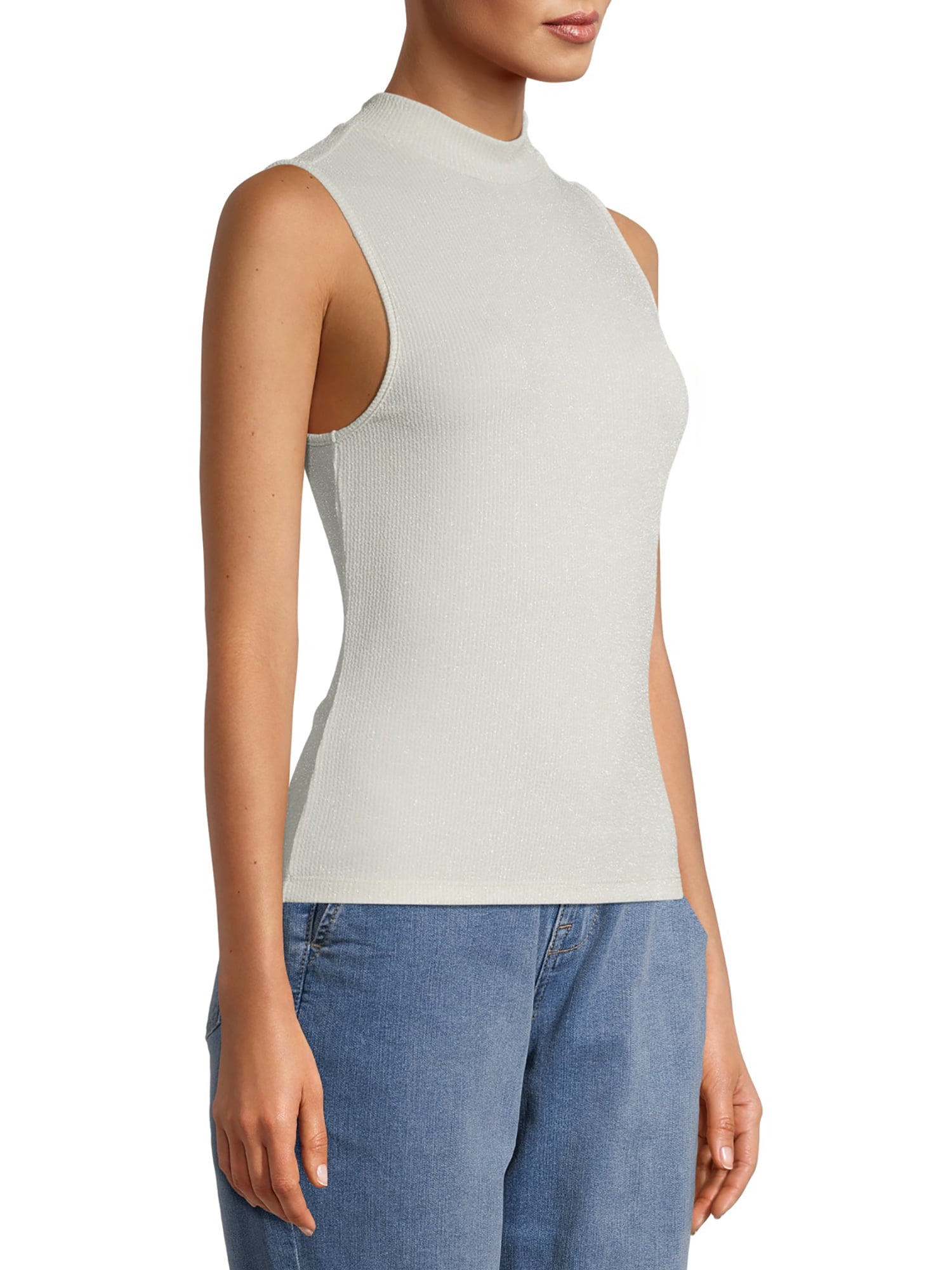 No Boundaries Juniors Sleeveless Metallic Mockneck Sweater