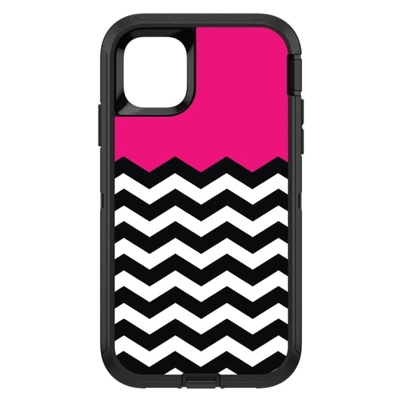 DistinctInk Custom SKIN / DECAL compatible with OtterBox Defender for iPhone 11 Pro (5.8" Screen) - Black White Hot Pink Chevron - Black & White Chevron Stripes Pattern