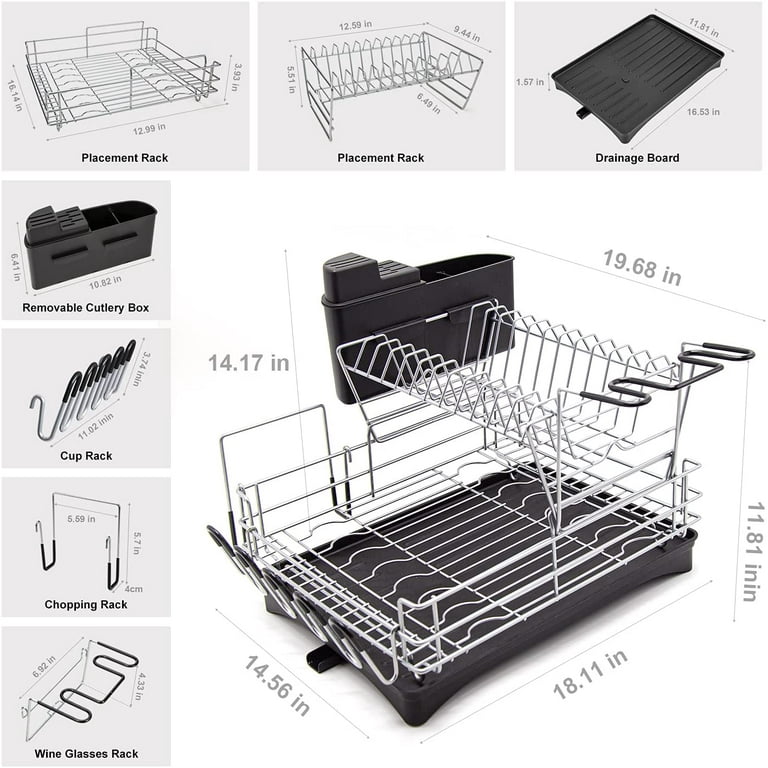 BOBELA Dish Drying Rack,Dish Rack with Utensil Holder,360°Removable Drainboard and Dish Drying Mat,Dish Rack with Drainboard for Kitchen Counter