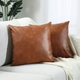 GALMAXS7 2 Brown Faux Leather Pillow Cover Decorative Square Throw Pillow Covers Cushion Cases