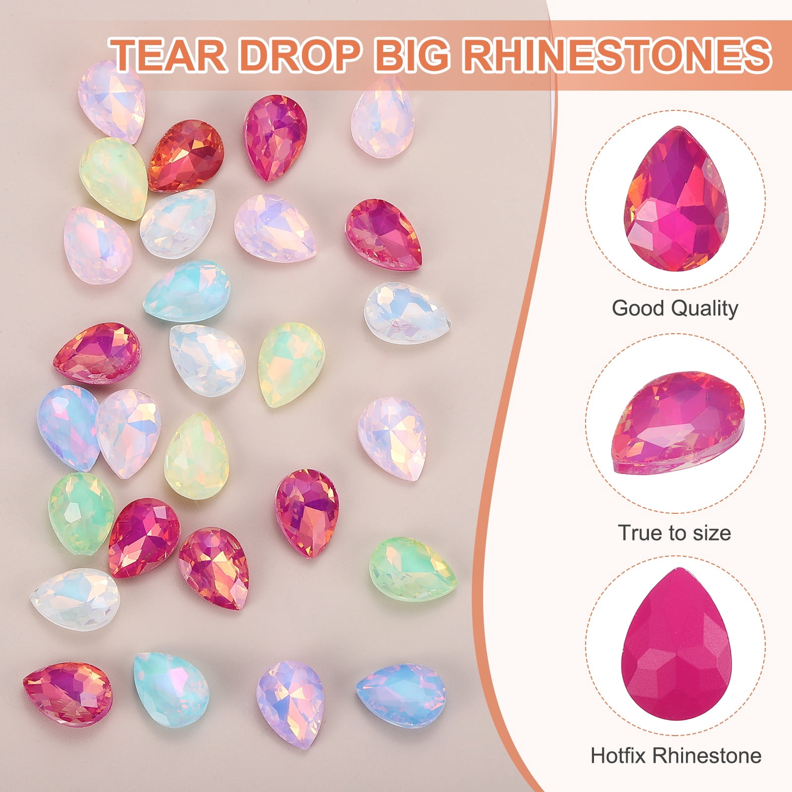 Uxcell 0.71'' x 0.51'' Tear Drop Rhinestones for Nails Pointed Back Rhinestones Setting Crystals Stone Colorful 112 Pcs