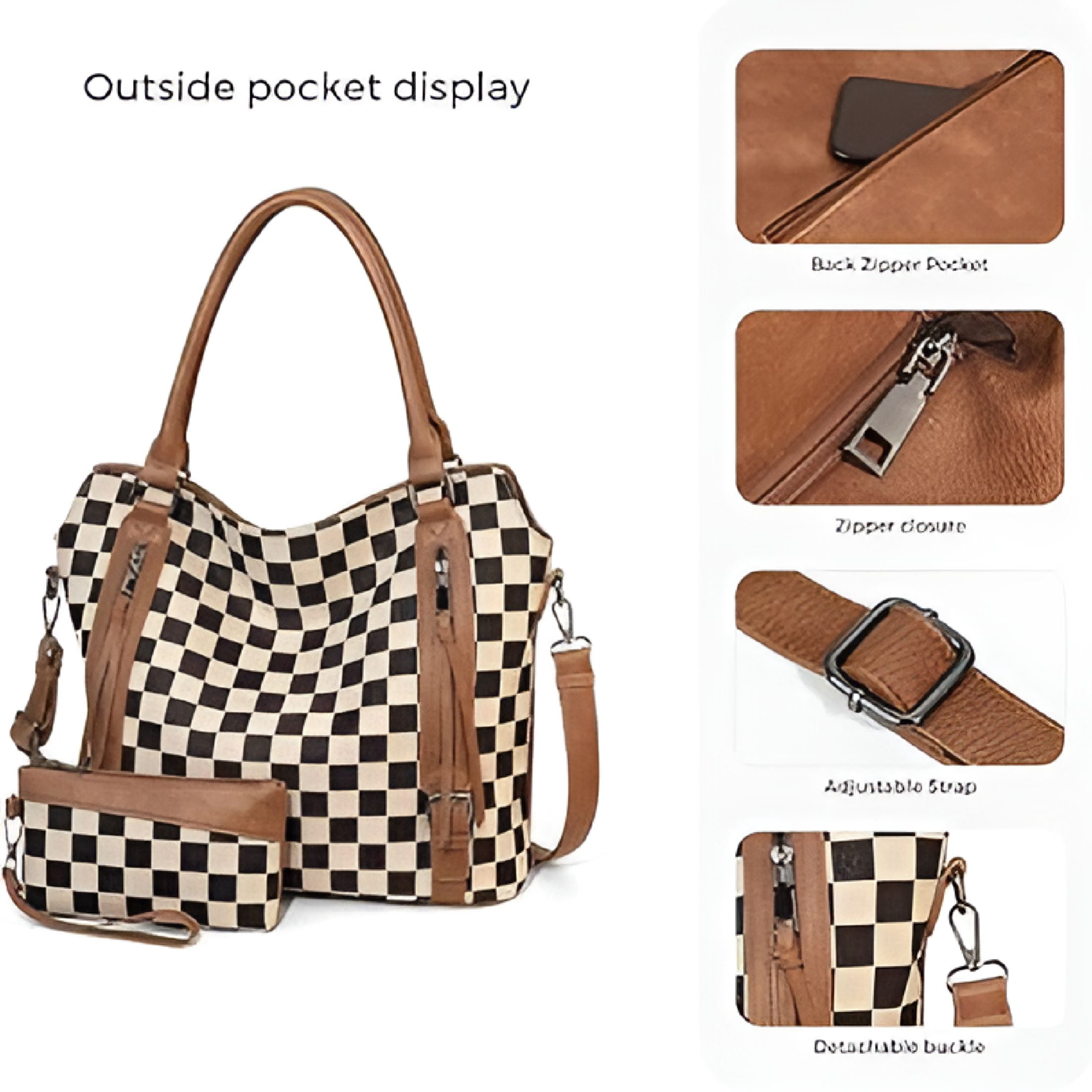 AOMRCOL Checkered Large Purses for Women Vintage Tote Bag for Women Shoulder Bag Multiple Pockets Tote Handbags