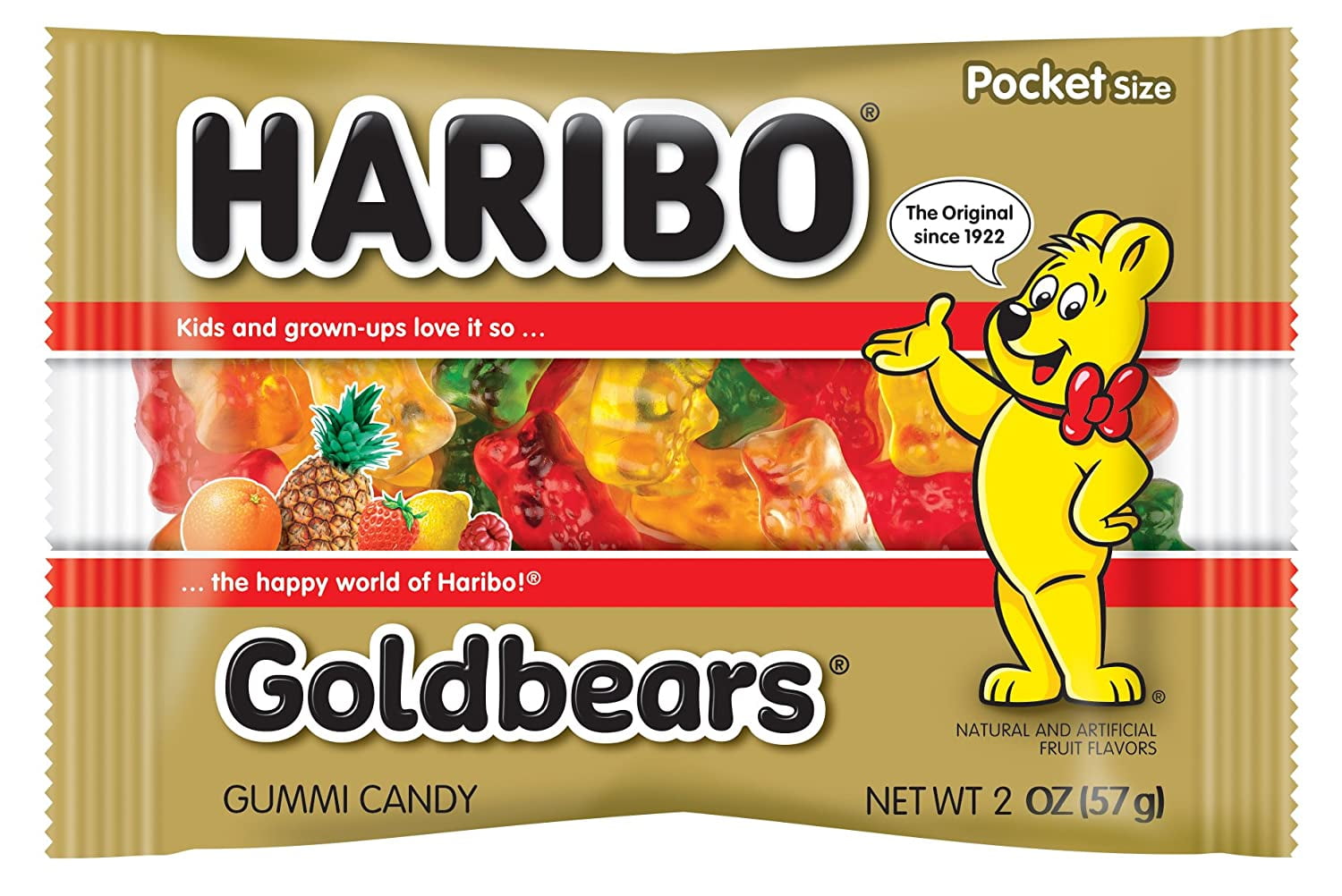 Haribo Gummi Candy, Goldbears, 2 Ounce,Pack of 4