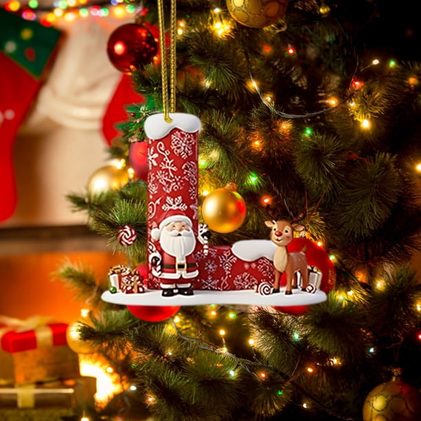 Decoraciones de Árbol de Navidad 2D Acrílico Decoración Carta Colgante con 26 Letras Diy Navidad Decoración Del Hogar Ornamentos Del Árbol de Navidad