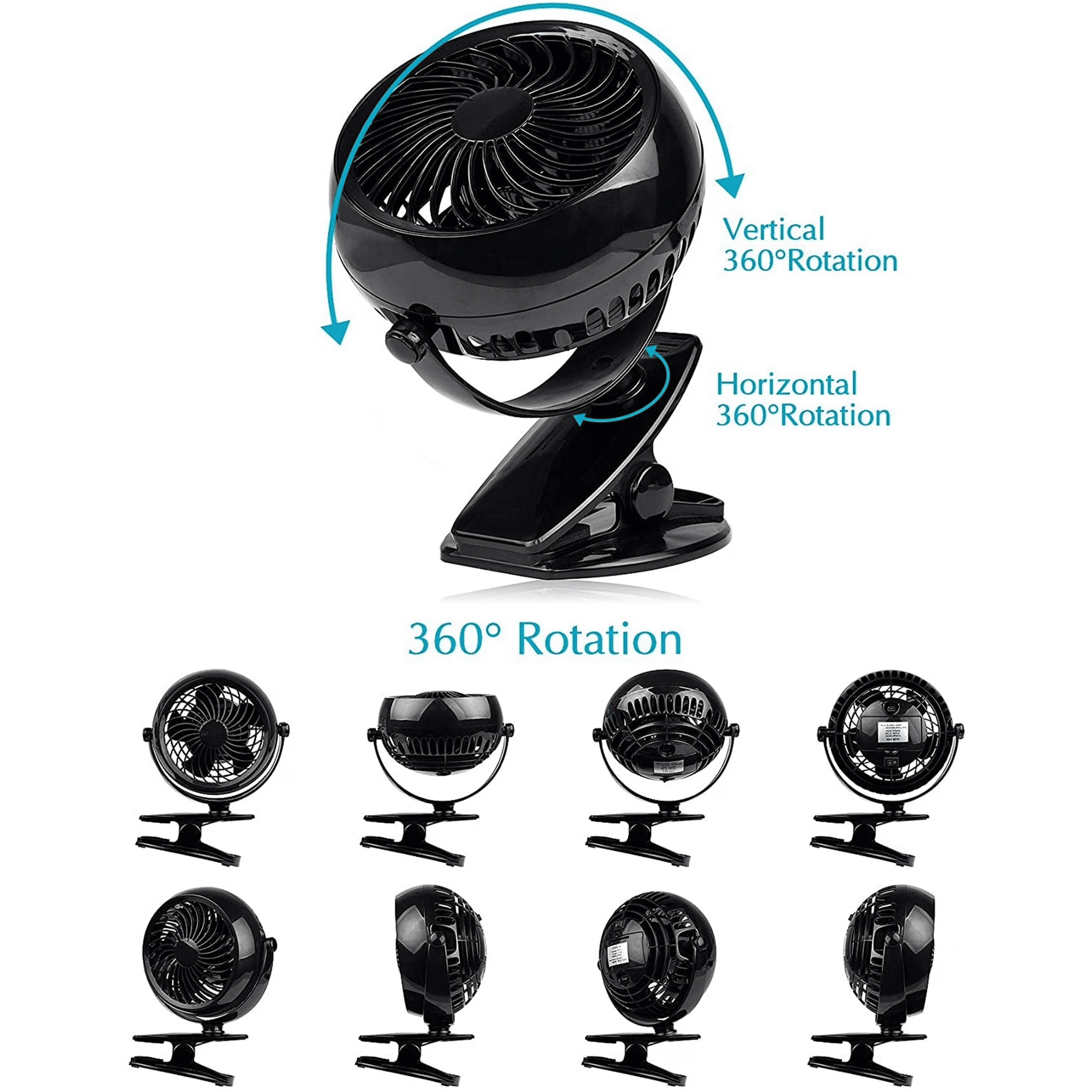Gazeled Battery Operated Fan, with 8 Free AA Batteries, 5 Inch Portable Clip On and Desk Power Fan, Quiet USB Powered for Stroller, Camping, Office, Outdoor