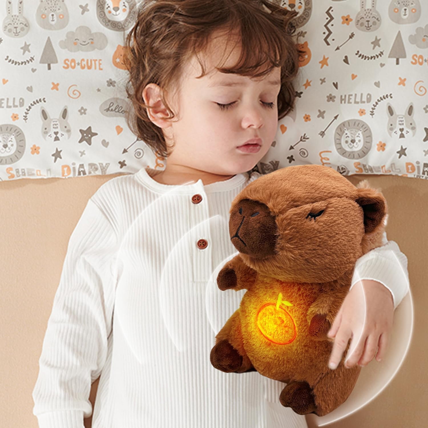 YSZZYSM Capybara Breathing Stuffed Animal, Anxiety Relief, Soothing Music Lights, Portable, Uses three AAA batteries (batteries to be provided by the user)