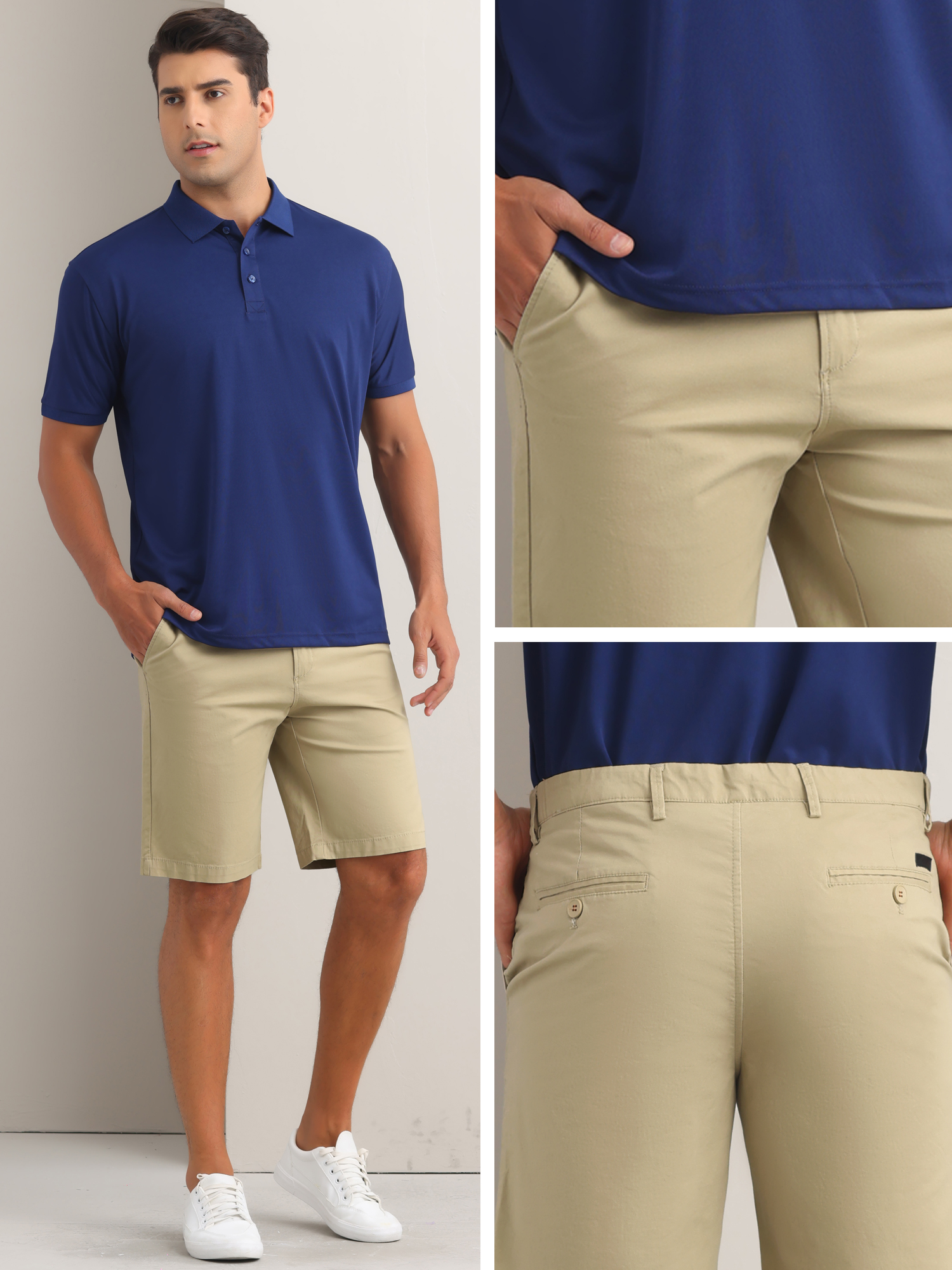 DARING DIVA Men's Solid Button Flat Front Zipper Formal Chino Dress Shorts 34 Khaki