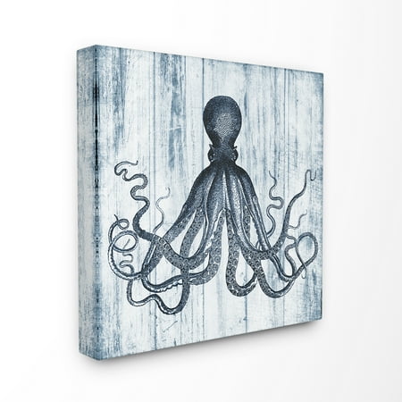 Blue Stretched Canvas Wall Art (The Stupell Home Decor Collection Blue Distressed Octopus Ocean Animal Illustration Oversized Stretched Canvas Wall Art, 24 x 1.5 x)