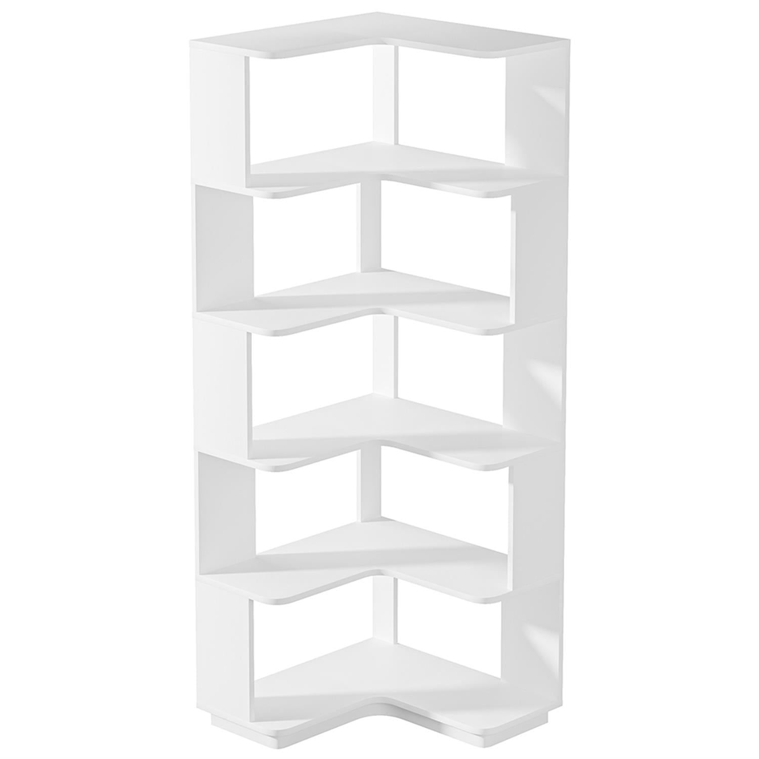 Demi Bonn 6 Tier Bookshelf with Anti-Drop Panel, Corner Bookcase Storage Organizer, 64" Tall Display Standing Shelf Unit for Bedroom, Living Room, White