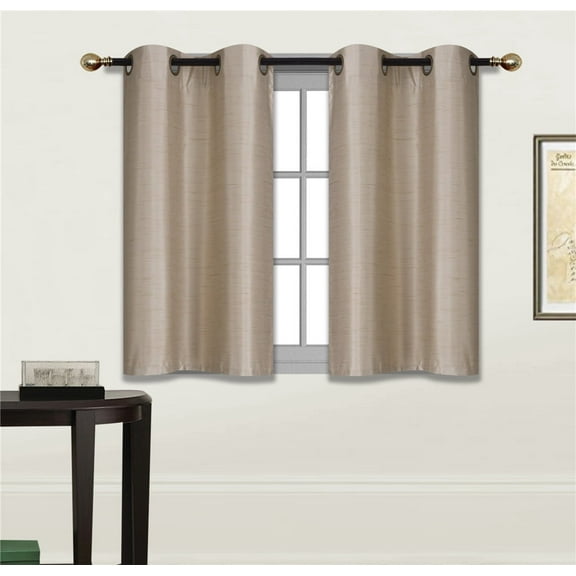 2-Piece Moza Taupe/Ivory Geometric Blackout Lined Grommet Window Curtain Set, Two (2) Small Printed Panels 30" Wide X 36" Length (Each)