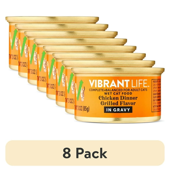 (8 pack) Vibrant Life Chicken Dinner Grilled Flavor Cuts in Gravy Wet Cat Food, 3 oz Can