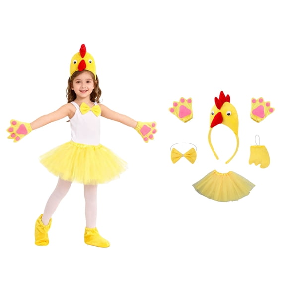 Girls' Tutu Skirt Hairband Set Chicken Dress up Clothes Halloween 2-14 Years