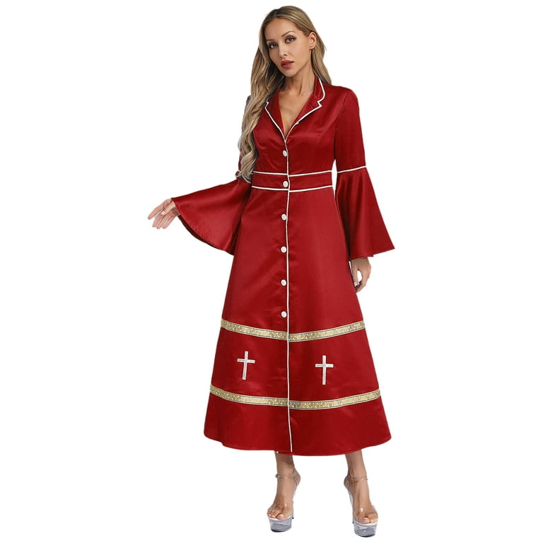 inlzdz Church Clergy Dress for Women Long Sleeve Buttons Minister Choir  Robe Liturgical Vestments Burgundy M - Walmart.com