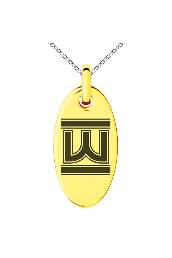 Stainless Steel Letter W Initial Empire Monogram Engraved Small Oval Charm Pendant Necklace