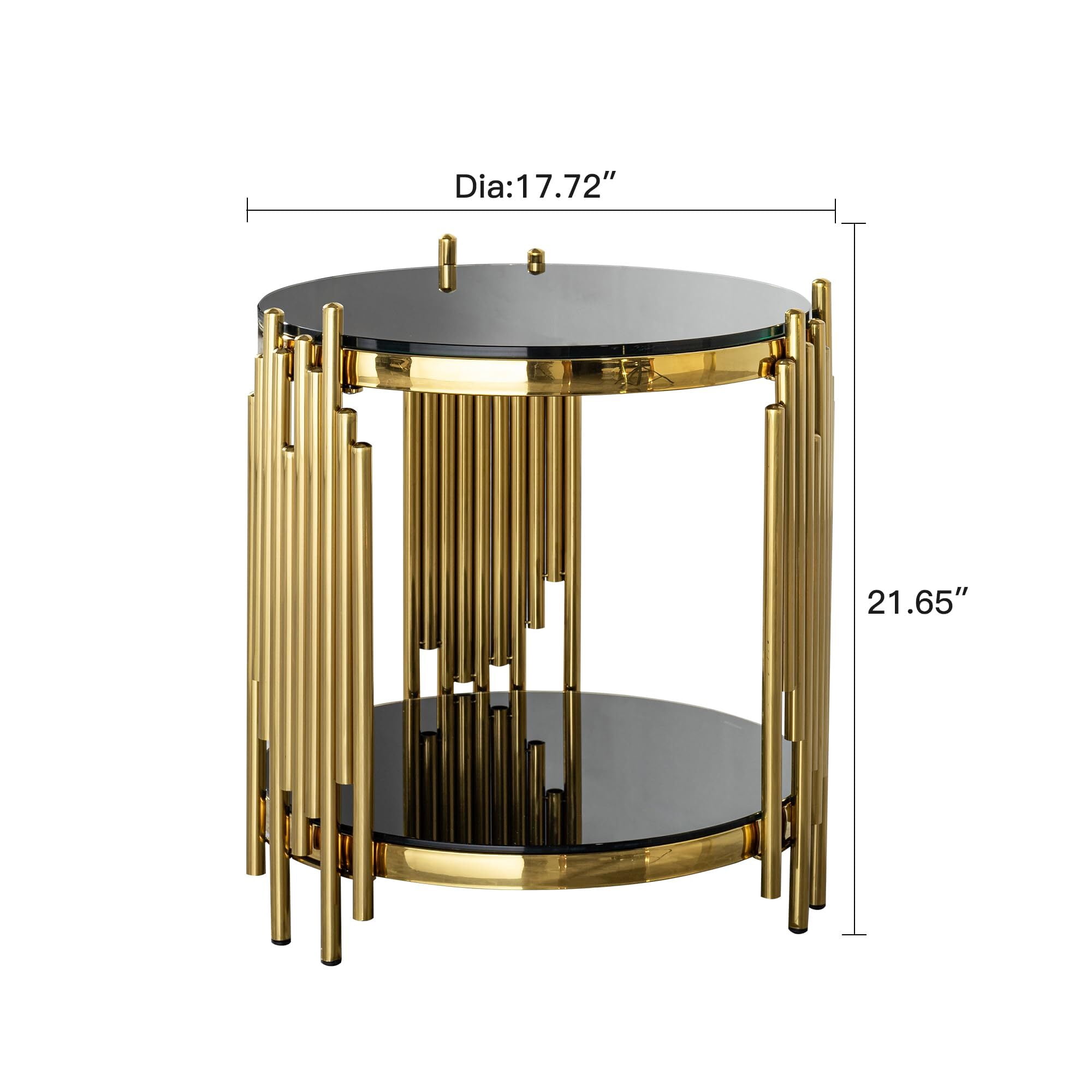 Shikeyi 18" Modern 2-Tier Round End Table, Luxury Gold Stainless Steel Side Table with Black Tempered Glass Top for Living Room, Bedroom & Small Spaces
