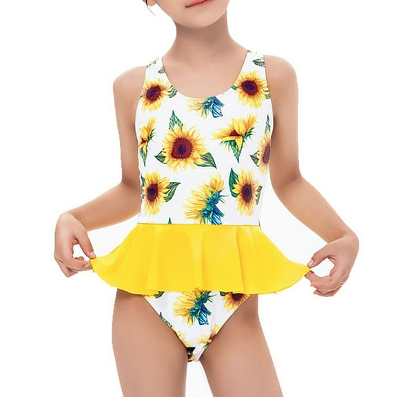 TOOYOU Girls Swimwear Suspender Sunflower Pattern Beach Bathing Suit Swimsuit Swimming Pool Hot Spring Natatorium Sweet Girl Matching Swimsuit Size 2-3 Years Yellow