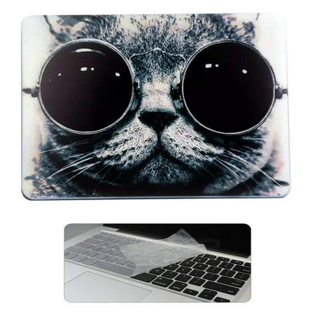 2in1 Art Fshion Print Soft Touch Rubberized Hard Shell Clip Snap On Case Cover with Keyboard Cover for New MacBook Pro 13 inch 2016 w w/o Touch Bar Touch ID (Model:A1706 A1708) - Cat with Sunglass