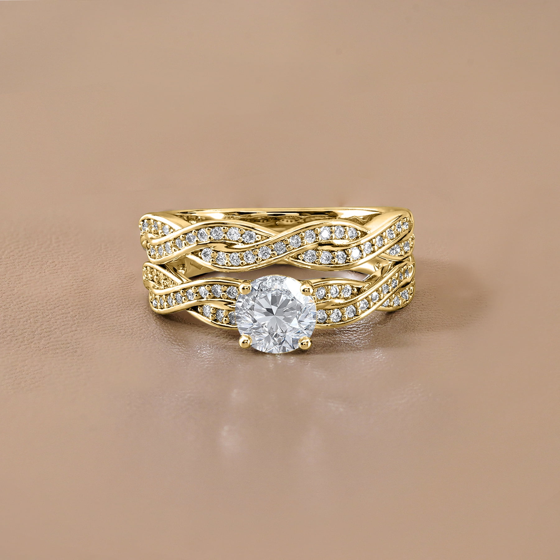 JeenMata 1.25 Carat Round Cut Moissanite Wedding Set - Bridal Set - Infinity Ring - Forever Ring - Promise Ring - 18k Yellow Gold Plated for Women