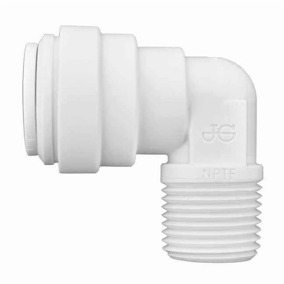 Push-Fit Elbow Fitting, 1/2 in Tube Size, Polypropylene, White, 10 PK