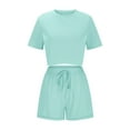 thumbnail image 4 of on Clearance Women's Tops Women's two-piece spring and summer suit short-sleeved loose sportswear casual leisure suit matching suit Ndbuld Mint Green 2XL, 4 of 6