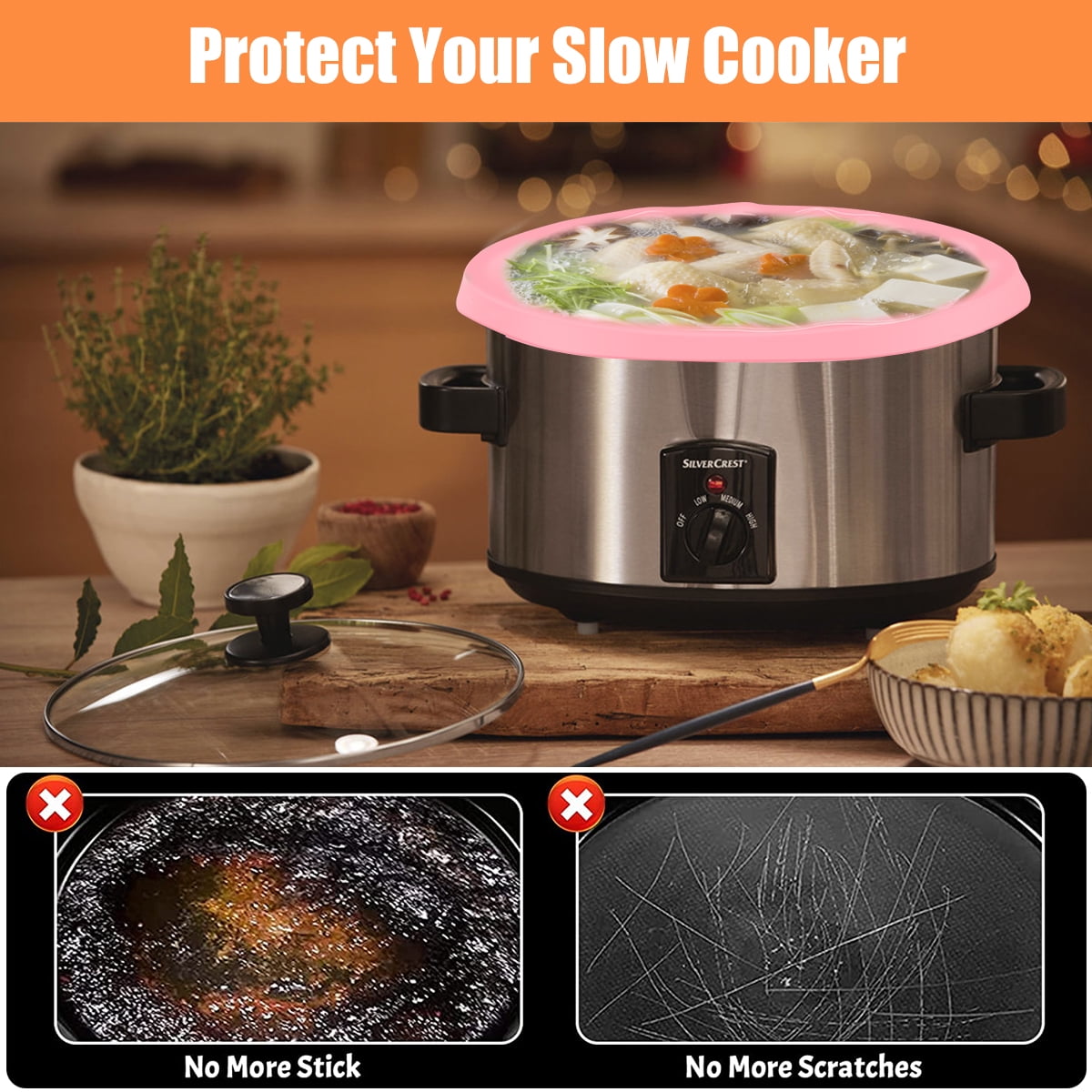 Slow Cooker Divider Liners fit 6 QT Crockpot，3 in 1 Silicone Crock Pot  Divider Insert,Food-Grade BPA Free Silicone Slow Cooker Liner,Reusable 