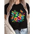 thumbnail image 1 of Women'S Fashion T-shirt, Women'S Casual Crew Neck T-shirt, "Hummingbird Flower Butterfly" Print, Fashionable Casual Spring/Summer Sports Short Sleeve Top, 1 of 6