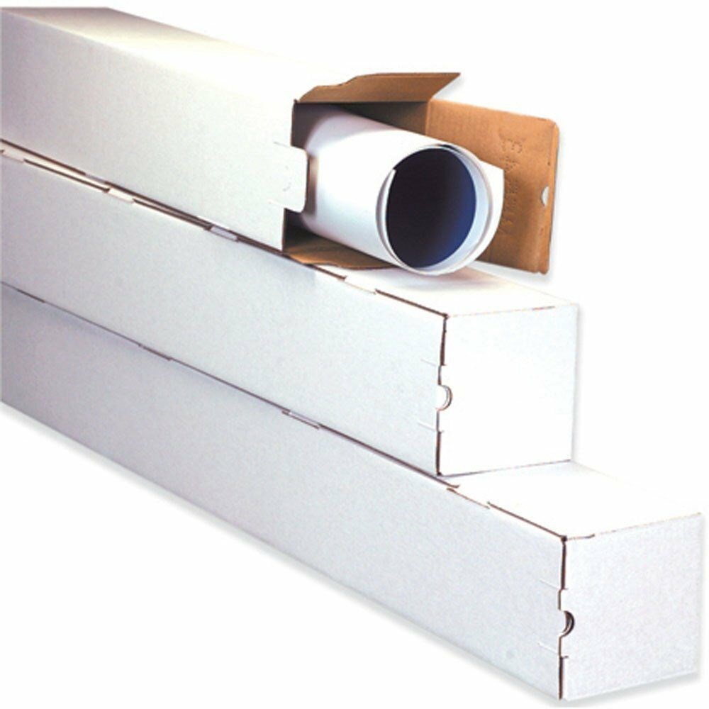3x3x25 White Box Corrugated Square Mailing Tube Shipping Storage 25