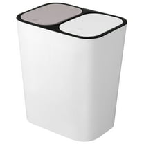 TOYMYTOY Plastic Dual Bin Trash Can Beige Kitchen Garbage Container with Lid for Household