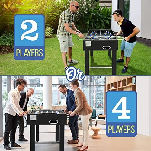 SereneLife 48" Arcade Foosball Table - 47.83'' x 24.02'' x 31.10'' Home Game Room Soccer Table, Modern Black Design, Chrome Steel Rods, 2 Balls, 2 Drink Holders, Adjustable for Kids & Adults