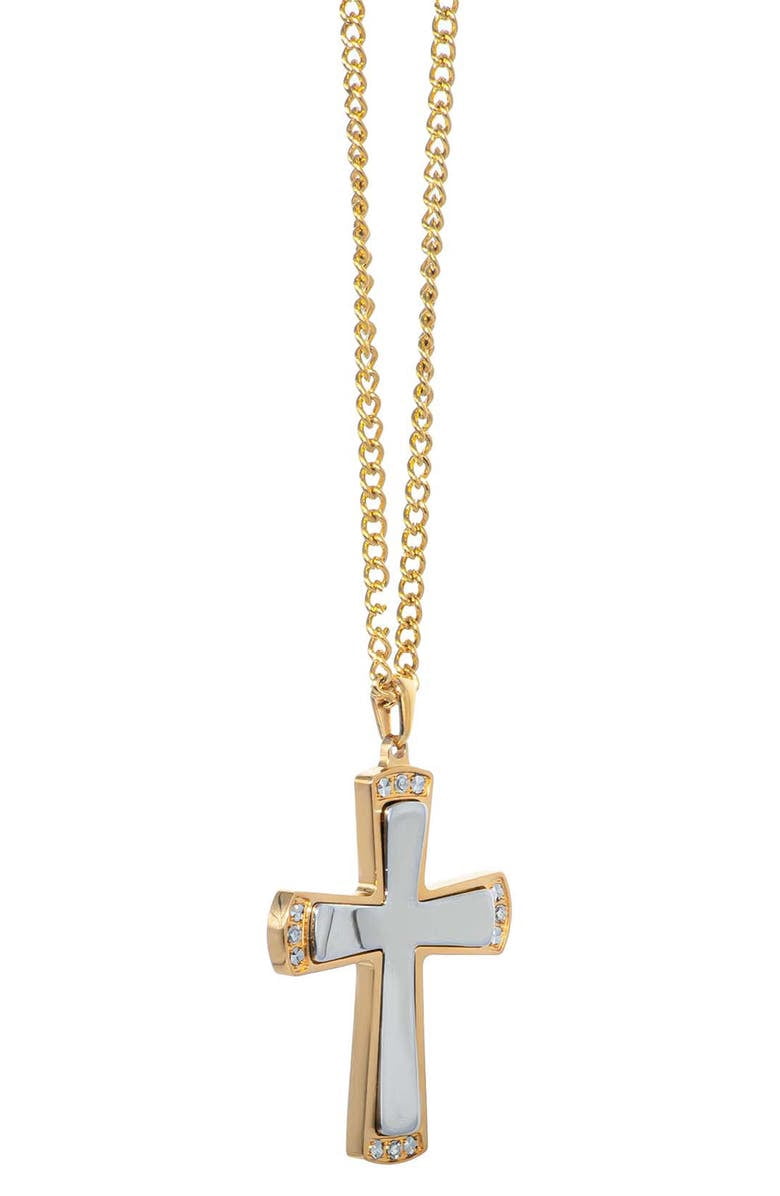 American Exchange Men's Stainless Steel Gold/Silver Cross Pendant Necklace