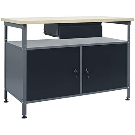 

CHARMMA Workbench Heavy Duty Workbench With Drawer And 2 Cabinets Height Adjustable Work Station With Wooden Table Top For Living Room Art Studio 47.2 X 23.6 X 33.5