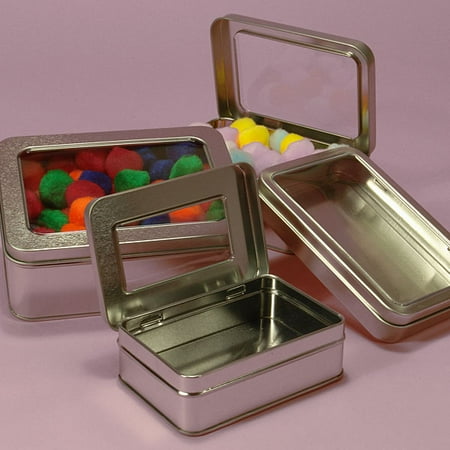 Metal Storage Box 2 Rectangular Metal Tin Box - Plain Silver Hinged Blank Storage Case, Survival Kit Tins ()