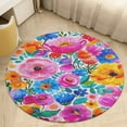 thumbnail image 4 of Floral Colorful Flower Soft Bedroom Round Area Rug, Washable Cute Nursery Circle Throw Mat, Non-Slip Contemporary Small Low Pile Floor Carpet for Dorm Bedside, 4 of 6