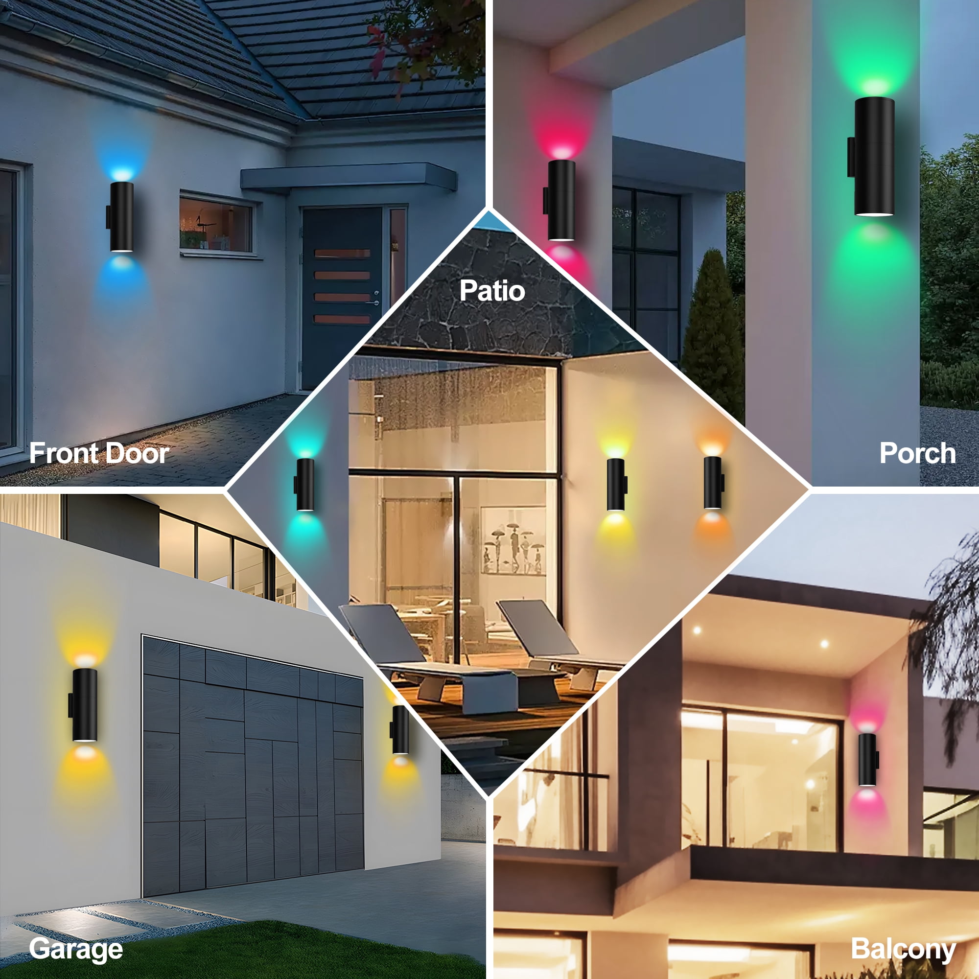 Smart RGBCW Up and Down Outdoor Wall Lights 120W, Dual Beam LED Wall Sconce with App & RF Control, 2700K-6500K Adjustable White, Color Changing Dimmable Exterior Light for Porch, Patio, Garage（2Pack）