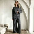 thumbnail image 2 of Domzest 2 Piece Sweatsuits Sets for Women Long Sleeve Crew Neck Sweatshirt and Wide Leg Sweatpants with Pockets Casual Tracksuit for Spring & Fall Dark Gray XL, 2 of 5