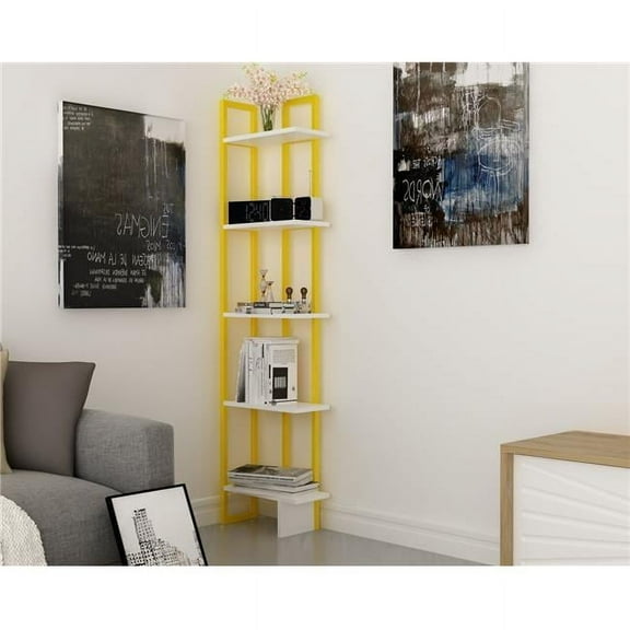 Alice 71" 5-Shelf Corner Bookcase, Yellow