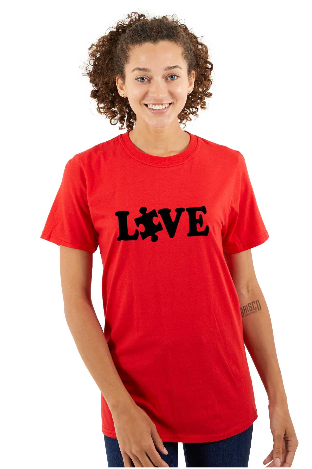 Love Autism Awareness Puzzle Piece Plus Size Crewneck Graphic Tee Shirt Brisco Brands 3X