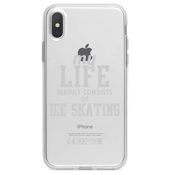 DistinctInk Clear Shockproof Hybrid Case for iPhone XR (6.1" Screen) - TPU Bumper Acrylic Back Tempered Glass Screen Protector - My Life Mainly Consists of Ice Skating
