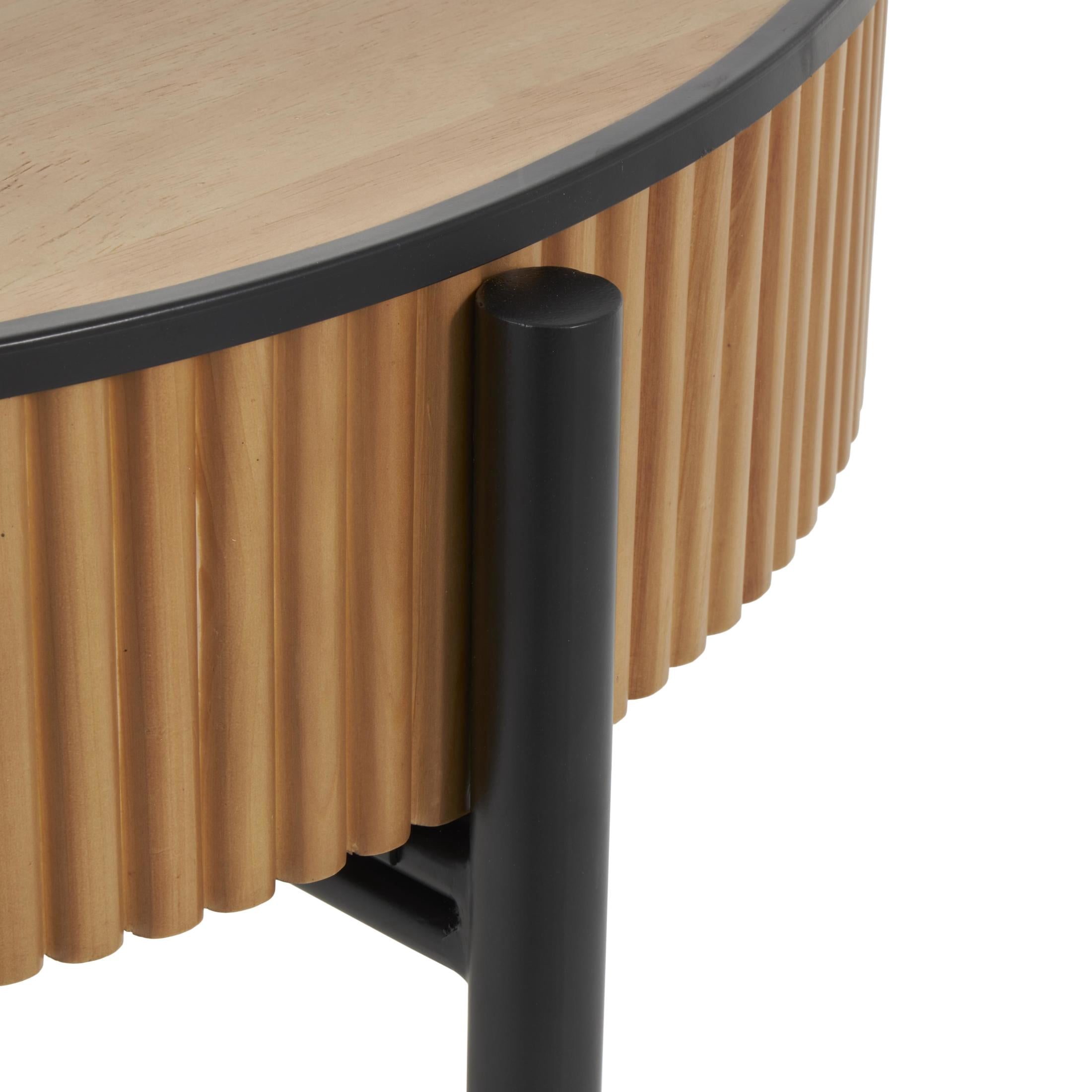 DecMode 32" x 17" Brown Wooden Handmade Slatted Coffee Table with Black Metal Legs, 1-Piece